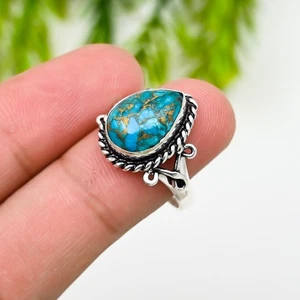 Turquoise Gemstone 925 Sterling Silver Ring Handmade Jewelry Ring For Gift Her - Picture 1 of 5