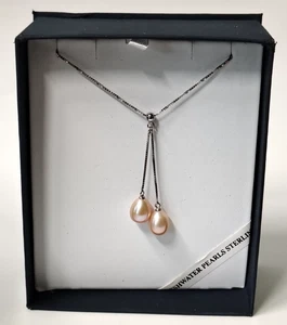 925 Sterling Silber Double Pink Pearl Lariat Halskette 18" lang Imperial Pearls - Bild 1 von 8