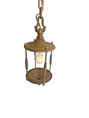 Antique Bronze Pendant Hall Light Chandelier Great Patina - Image 1 of 4