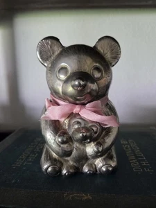 Vintage Leonard Silver Plated Teddy Bear Coin Bank Nursery Decor 5" Baby Gift - Picture 1 of 9