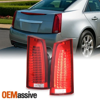 For 2008-2013 Cadillac CTS Sedan Chrome Red Tail Lights Pair w/ LED Running Lamp - Image 1 of 4