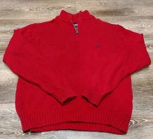 Chaps Mens Sweatshirt Large Red 1/4 Zip Stretch Long Sleeve Logo Office Sweater - Picture 1 of 8