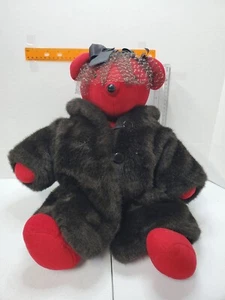 Vintage 1983 nordamerikanischer Bär Lauren Bearcall Plüschtier Promi roter Schleier - Bild 1 von 9