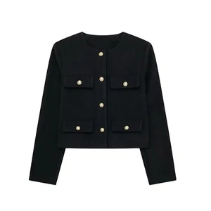 Koreanische schicke Damen-Tweed-Basic-Jacke mit Knopfleiste - Bild 1 von 5