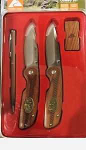 OZARK TRAIL 4 PIECE COMBO Gift SET 2-6.5" KNIVES ~DEER HUNTERS MONEY CLIP & PEN - Picture 1 of 4