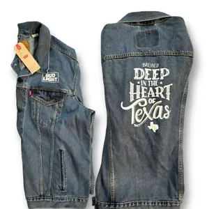 Nueva con etiquetas Chaqueta de Jean LEVI's x Bud Light Profundo en el Corazón de TX Logotipo Promoción Azul 2XL - Imagen 1 de 7