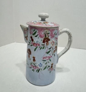 Antique Heavy Porcelain Handpainted Pink Burgundy White Pale Blue Floral Pitcher - Picture 1 of 8