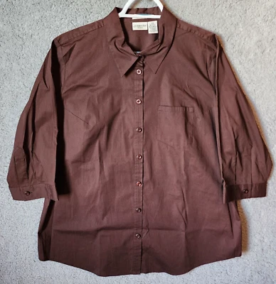 NEW St. John's Bay Women's 3/4 Sleeve Button Up Top Stretch Cotton Brown Sz 20W - Image 1 of 4