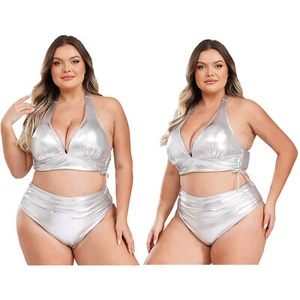 Damen Top Mit String Training Bikini Tiefer V-Ausschnitt Badeanzug Party Leder - Bild 1 von 16