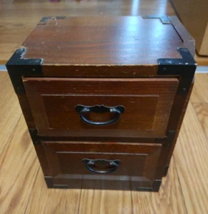 Japanese Wooden Tansu Storage-Chest Bookshelf Vtg Trinket Box 2 Drawers used - Picture 1 of 9