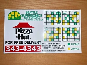 1989-90 SEATTLE SUPERSONICS NBA BASKETBALL MAGNET SCHEDULE SKED PIZZA HUT - Picture 1 of 1