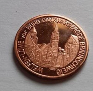 Braunschweig Welfen-Löwe vor Burg Dankwarderode Kupfermedaille 18 mm - Bild 1 von 2