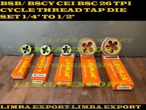 NEW TAP DIE SET BSB BSCY CYCLE 26 TPI THREAD - 1/4"TO 1/2" - 5 SIZES TAPS & DIES - Picture 1 of 4