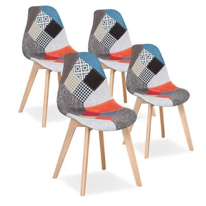 Set di 4 Sedie Patchwork gambe in legno massello di faggio Sedie Patchwork Rosso - Foto 1 di 10