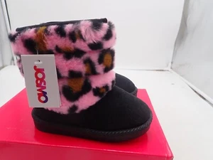 Josmo Girls Cold Weather Outdoors Faux Fur Upper Boots,Black/Leop size 7 Toddler - Picture 1 of 6