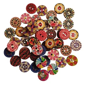 50 x Knöpfe Holzknöpfe 15 mm Vintage Retro Indisch Knopfmischung  NEU - Bild 1 von 1