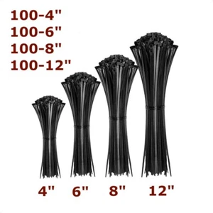 400 schwarze Kabelbinder mit Reißverschluss verschiedene Größen 100er Pack 4"-12" Camping Überlebensausrüstung - Bild 1 von 17