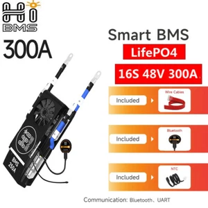 16S 48V 300A LiFePO4 Smart (Fan) BMS Battery Protection Board w/Bluetooth Module - Picture 1 of 12