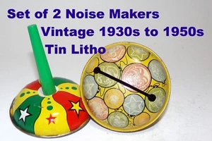 Noise Makers Vintage 1930s+ Lot of 2 Tin Litho Graphics Vintage Wear Collectible - Picture 1 of 5