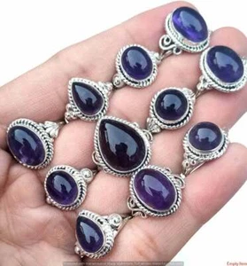 Natural Amethyst Gemstone 925 Sterling Silver Plated Wholesale Unisex Rings Lot - Picture 1 of 3