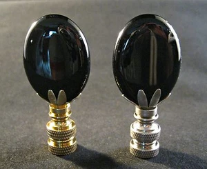 Stone Lamp Finial-BLACK AGATE Lamp Finial W/Brass or Nickel Base (1-PC.) - Picture 1 of 13