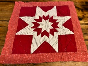 Antique Vintage Quilted Table Centerpiece, Candle Mat Red & White 15" x 15" - Picture 1 of 7