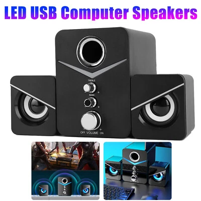 USB Computer Speakers System Stereo Bass Subwoofer LED for Desktop Laptop PC US - Image 1 of 4