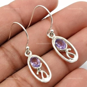 Natural Amethyst Gemstone 925 Silver Drop Earrings Handmade Jewelry - Picture 1 of 8