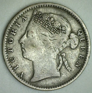 1885 Straits Settlements 10 Cent Coin KM#11 Malaysia Silver Queen Victoria VF - Picture 1 of 2