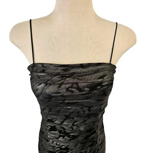 JS Collections Spaghetti Strap Layered Sheath Black Silver Metallic Womens 8 NWT - Picture 1 of 12
