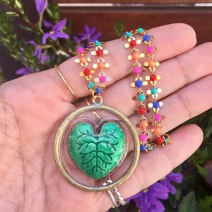 Collana Smalto Foglia Verde Vintage - Foto 1 di 4