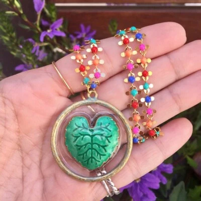 Collana Smalto Foglia Verde Vintage  - Immagine 1 di 4