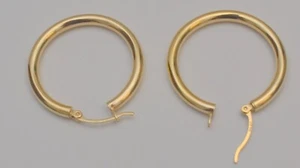 14k gold tube hoop earrings yellow gold plain hoop gold tube earrings 1.1 inches - Picture 1 of 5