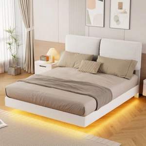 Levede Floating Bed Frame LED Light Soft Headboard Base Platform Double Queen - Picture 1 of 35