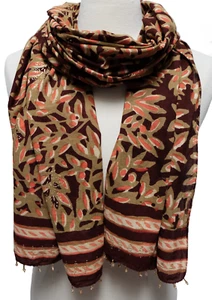 Anokhi Cotton Scarf - Bagru Leaves - 100% cotton - 21" x 72" - Picture 1 of 3