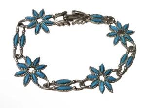 Vtg Faux Turquoise Zuni Style Bracelet Silver Tone Needlepoint Southwestern - Picture 1 of 4