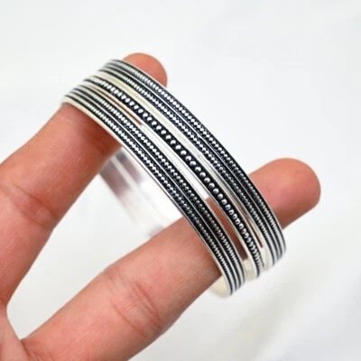 Set Of 3 Women Bangle Solid 925 Sterling Silver Handmade Jewelery Christmas Gift - Image 1 of 4