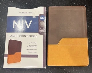 NIV Bible Personal Size Large Print Leather Chocolate/Amber NEW Soft - Picture 1 of 4