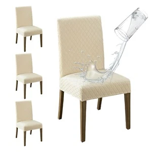 100% Waterproof Dining Room Chair Covers Set of 4 Super Fit Stretch Jacquard ... - Picture 1 of 7