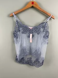 NWT Victoria's Secret Sz Med Blue Boho Floral Embroidery Camisole Lace Tank Top - Picture 1 of 6