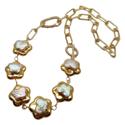 Collar Cadena Perla Flor Keshi Blanca Cultivada 20" Foto 1 de 4