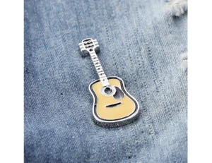 ACOUSTIC GUITAR TAN BLACK SILVER Enamel Pin Music Band Instrument Lapel Badge - Picture 1 of 3