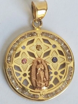 14 yellow gold rose gold virgin Mary pendant charm 1" long  - Image 1 of 4