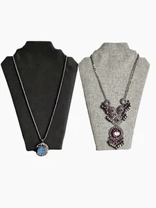 Dunkelgrau Schwarz Ton 2er Set Kette Anhänger Halskette Mond Strass Blau Lila - Bild 1 von 9
