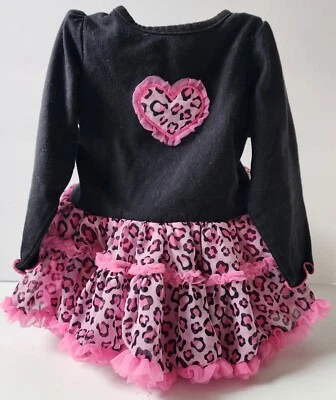 Baby Dress 9 Month Black Tutu Dress With Pink Leopard Print Heart Baby Glam Foto 1 de 4