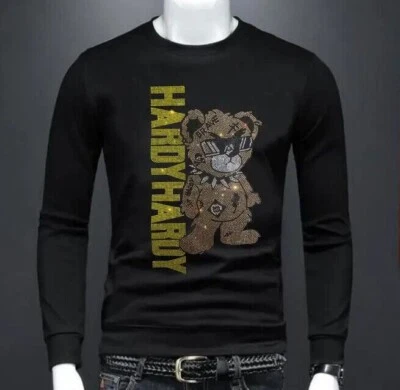 Nuevo Hombres Lujo Diamante Oso Estrás Moda Negro Sudadera con Capucha Alta Calidad Foto 1 de 4