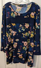 New Nina Leonard Dark Blue Smooth Knit Bell Sleeve Floral Print Tunic 2X Shirt