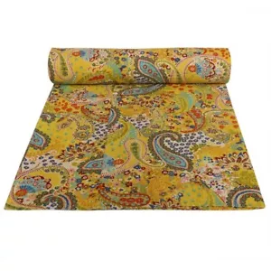Colcha edredón Kantha indio ropa de cama manta de algodón amarillo hecho a mano Kantha - Imagen 1 de 3