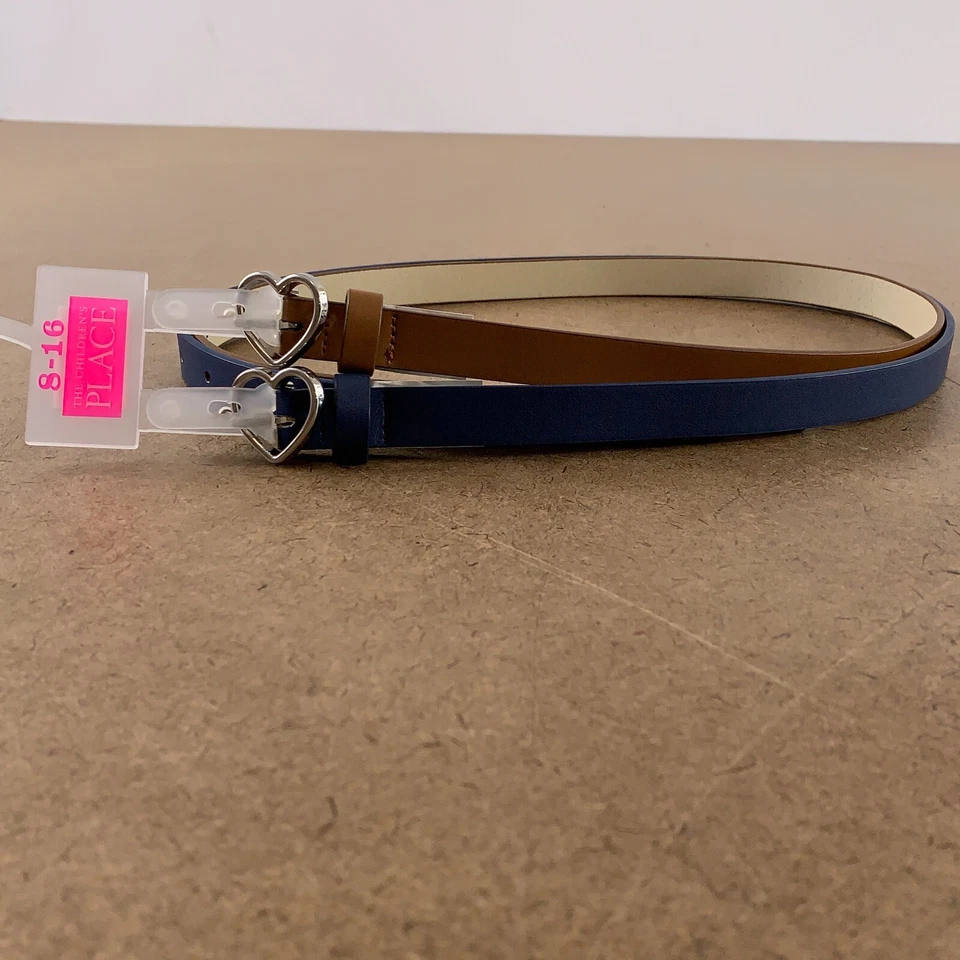 The Children’s Place Girls Size 8-16 Navy/Brown Uniform Skinny Belt 2-Pack NWT - Image 1 of 4