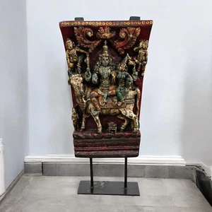 Antique Wooden Temple Panel, Indian Vintage Panel, Shiva Parvati Panel - Picture 1 of 4